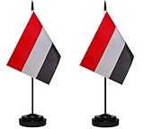 Yemen Yemeni Small Mini Desk Flag Set Miniature Yemen Yemeni Table Office Flag with 13" Black Pole, Black Base, Miniature Yemen Deluxe Desktop Flag(2 Pack)