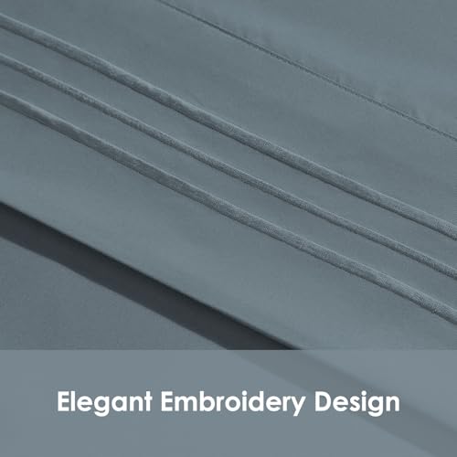 Parure de lit bleu drap microfibre facile d'entretien lit double - 8