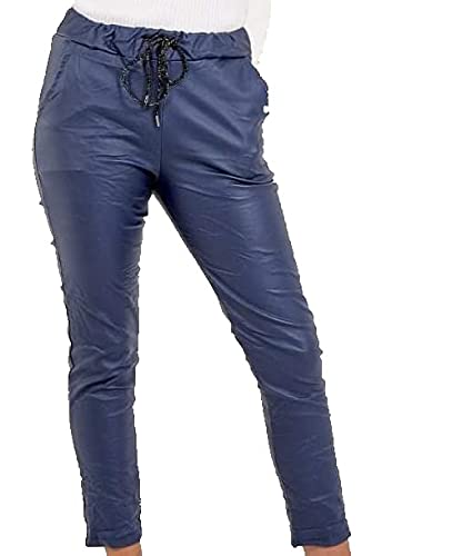 Fashion TrendsLadies Faux Leather Look Wet Look P. U. Magic Trousers Joggers Pants Stretchy Italian with Pockets UK Size 10-20