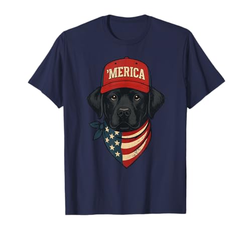 Retro Black Lab Tee, Patriotic Lab Dog Mom, Black Lab Dad T-Shirt