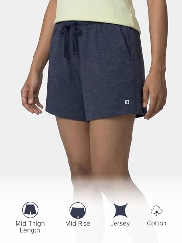 Image of Enamor Drawstring Mid Thigh Length Mid Rise Basic Shorts - Relaxed Fit, Super Soft Cotton - E062