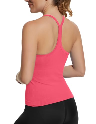 Image of MathCat Seamless Workout Tank Tops with Built in Bra,Racerback Athletic Tank Tops Ribbed Soft Yoga Shirts XS-XL