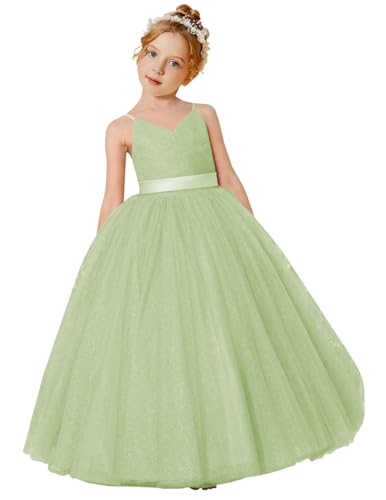 Flower Girls Dresses for Wedding Sleeveless Spaghetti Straps Dresses for Girls Sparkly Puffy Party Dresses PT141