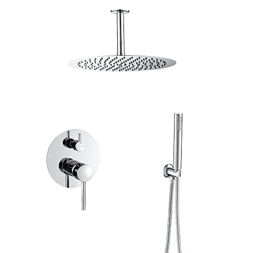 VALAZ Douche Encastrable | Mitigeur Douche 2 voies, Pulvérisateur Effet Pluie | Installation au Plafond Facile et Rapide | Inoxydable, Pulvérisateur 25 cm,...