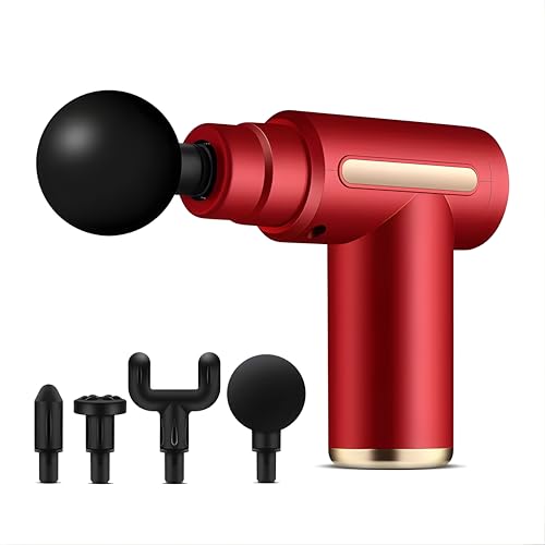 Massage Gun Deep Tissue for Pain Relief with 4 Massage Heads & 6 Speeds Screen Electric Mini Handheld Body Massager for Any Pain Relief Best Gifts for Dad and Mom/him/her on Birthday/Party (Red)