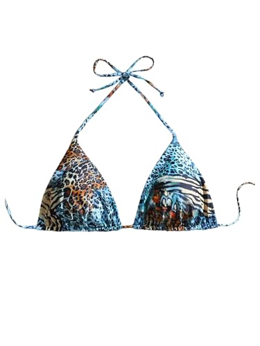WDIRARA Women's Plus Size Leopard Print Bikini Tops Halter Triangle Bathing Suit Top