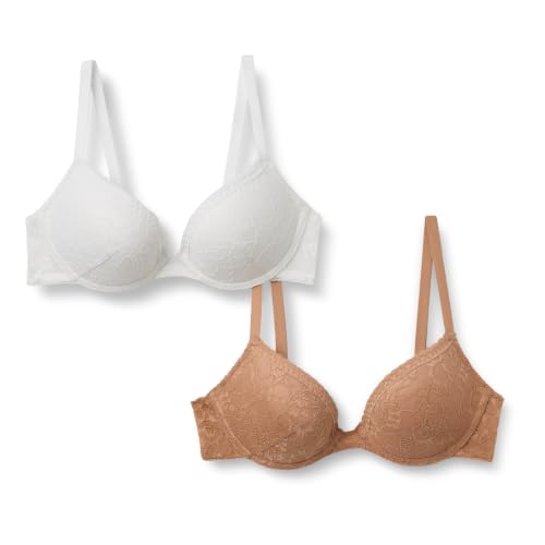 Image of Amazon Essentials Women's Padded Underwire Lace Push-Up Bra, Pack of 2