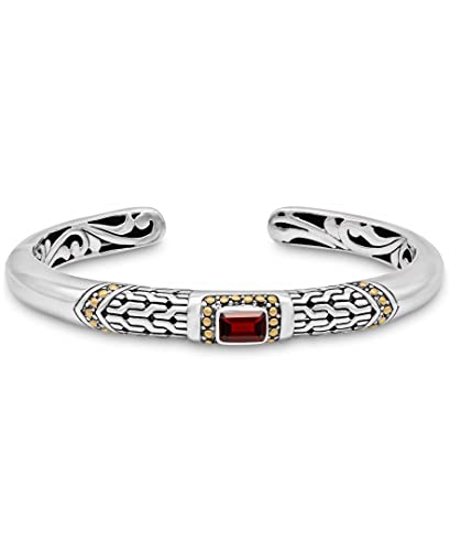 Image of DEVATA Sterling Silver 925 and 18K Gold with Amethyst /Citrine /Garnet /Peridot /Topaz Birthstone Bali Filigree Cuff Bracelet DHK3125