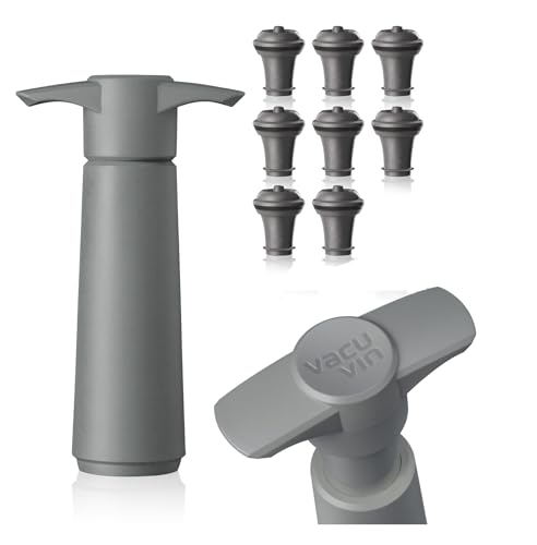 Image of Vacu Vin Original Wine Saver with 8 Vacuum Bottle Stoppers - Wine Preserver Pump for Red or White Wine - Manual Air Remover System - Airtight Seal - Keep Wine Fresh Longer - Grey