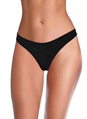 SHEKINI Women's Cheeky Brazilian Swim Bottoms Low Waist Ruched Bikini Bottom (Medium/(US 8-10), Black - Ruched)