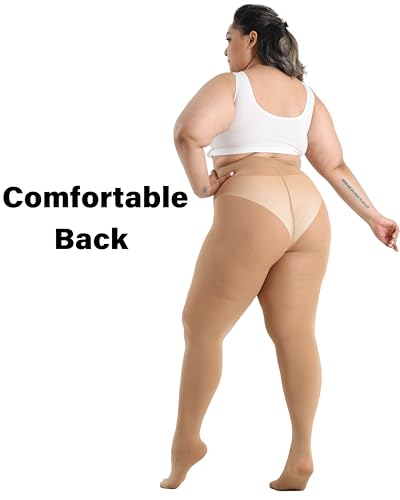 Image of CozyWow Plus Size Tights for Women 80D Soft Solid Color Semi Opaque Pantyhose High Waist 1X 2X 3X 4X
