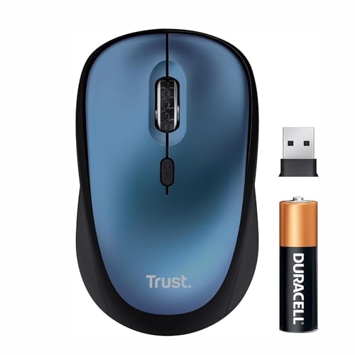 Trust Yvi+ Mouse Wireless Silenzioso con Design Sostenibile, 800-1600 DPI, per Mano Sinistra e Destra, Microricevitore USB, Mouse Senza Fili Compatto per PC, Computer, Laptop, Mac - Blu - Immagine 1