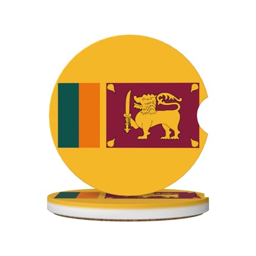 Lot de 2 dessous de verre en céramique motif drapeau du Sri Lanka avec dos en liège absorbant