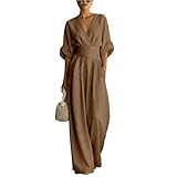 ZRYAZQ Jumpsuit Damen Sommer Elegant Mit Ärmel Overall Festlich Lang Tailliert Hosenanzug Hochzeitsgast Weites Bein Jumpsuits V Ausschnitt Buisness Romper Frauen Halbarm mit Tasche Sommer Playsuit