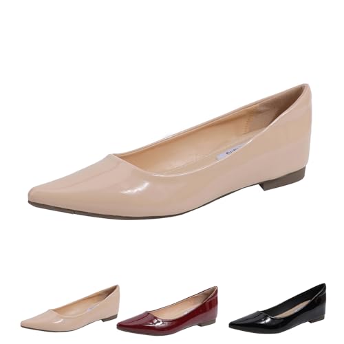 Women's Patent Leather Flats Classic Pointed Toe Ballet Flats Shoes Slip On Ballerina Dressy Shoes for Women