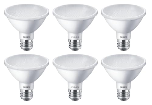 Philips (case of 6) LED PAR30S Narrow Flood/Spot, Neutral White Light, 9.4 watts, 850 lumens, 3500K, 25 Degree Beam Angle, Dimmable, Medium Base
