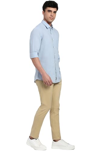 Image of Peter England Men's Solid Linen Blend Shirt Slim Fit| Casual Wear | Full Sleeves