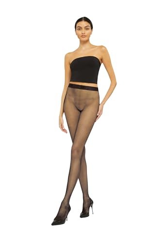 Image of Wolford Twenties Econyl Fishnet Tights for Women Sustainable Small Net Pantyhose with Matte Finish and Logo Waistband