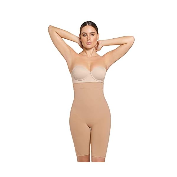 Leonisa-Tummy-Control-Shaper-Short-for-Women-with-high-Waisted-and-Butt-Lifter Leonisa Womens Seamless High Waist Shapewear with Thigh Compression,Beige,Medium