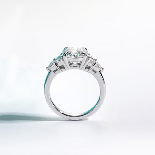 Moissanite Engagement Rings for Women, 3 ct (4 ctw) D Color VVS1 Lab Created Diamond 18K White Gold Plated Silver Moissanite Diamond Anniversary Wedding Ring4