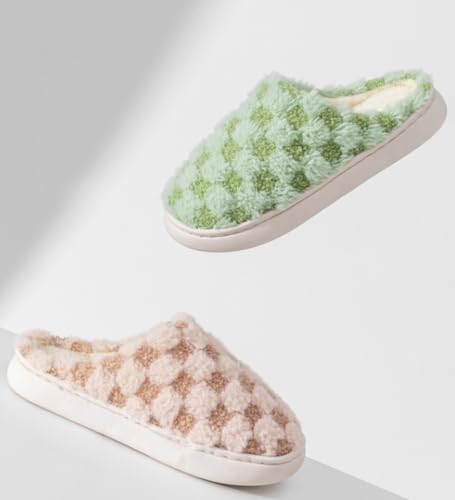 Cute Bedroom Slip on Plaid Shoes House Slippers for Women Plush Warm Fuzzy Slippers Cozy Checkered Slippers4
