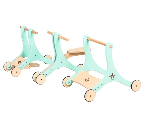 Image of 3-in-1 Convertible Wooden Walker, Cycle & Skater - Multi-Stage Ride-On for Growing Kids (Polar Green)