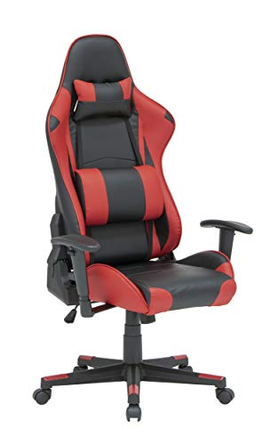 SD STUDIO DESIGNS High Back, Ergonomic, Swivel, Height and Tilt Adjustable Gaming Chair, Removable Lumbar, Headrest Pillow, Black/Racing Red