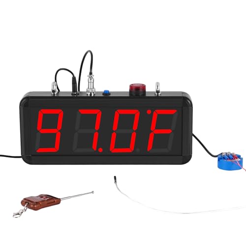 4" Large Digital Temperature Alarm Display,-4℉~176℉,±0.9℉,℉/℃ Adjustable LED Thermometer Monitor,Flashing