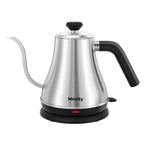 Image of Mecity Electric Kettle Gooseneck Water Kettle Stainless Steel Tea Kettle Water Boiler Fast Heating, Auto Shut Off, 27 fl oz, 1000W, Stainless Steel