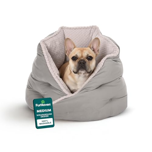 Furhaven 24' Round Pet Bed for Indoor Cats & Medium/Small Dogs, 100% Washable, For Pets Up to 35 lbs - Minky Plush & Velvet Hug Bed - Silver Gray, 24-inch