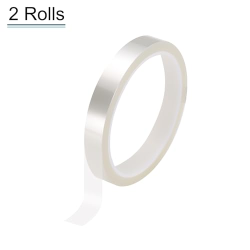 Image of HARFINGTON 2 Rolls High Temperature Masking Tape 15 /32 inch x108ft(12mmx33m) 0.05mm Thick PET Film Silicone Adhesive Heat Resistant Tapes for Heat Press Anodizing Circuit Board, Transparent