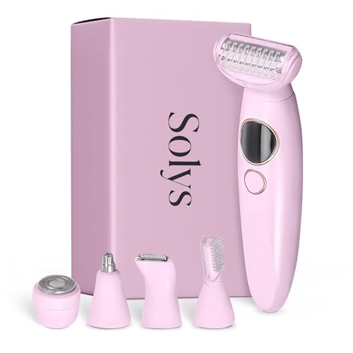 Solys Electric Razor for Women 5-in-1 Wet & Dry Shaver for Legs Bikini Area & Body Painless Hair Removal USB Rechargeable Suitable for All Skin Types