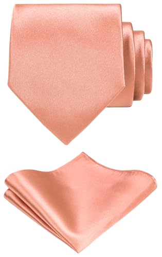 TIE G Solid Satin Color Formal Necktie and Pocket Square Sets in Gift Box (Dusty Salmon)