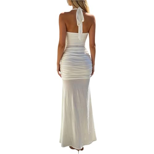 Vestido de fiesta elegante corte sirena con cuello halter sofisticado 5