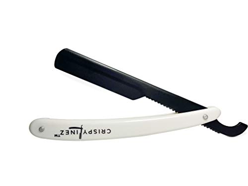 Crispy Linez Professional Turkish Straight Edge Barber Razor | White Handle | Matte Black Stainless Steel Blade Holder Shavette | 5 Double-Edge Blades Included