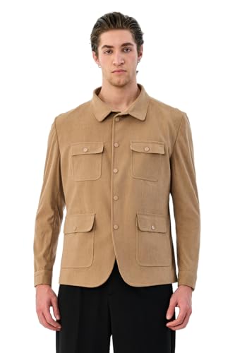 Image of SNITCH Men Casual Jacket | Regular Fit Full Sleeve Lapel Collar Solid Design | Durable Polyester Corduroy Fabric With Four Pockets For Winter Layering & Outerwear