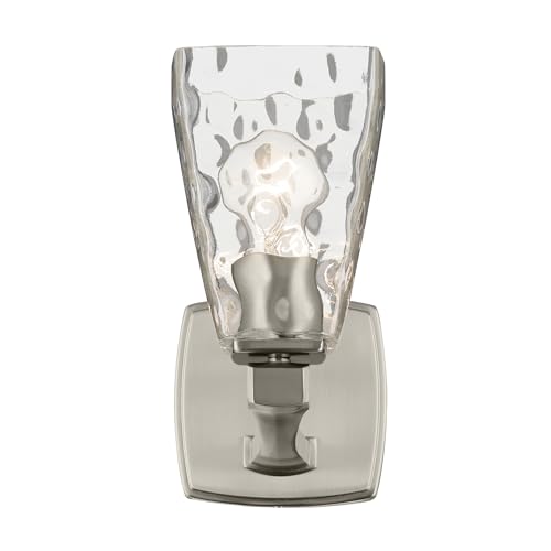 Image of Kichler Marant 5 inch 1-Light Wall Sconce Bathroom Light Fixture with Clear Water Glass in Brushed Nickel for Bathroom, Powder Room, Hallway (5 inch W x 9.5 inch H), 55214NIWTR