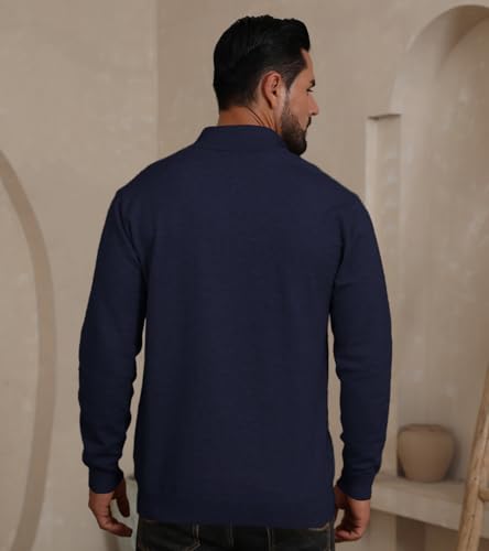 Mens Knit Pullover Sweater Quarter Zip Thermal Long Sleeve Slim Mock Neck Ribbed Thick Sweater3