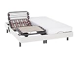Vente-unique - Lit électrique de Relaxation Lattes et plots + Matelas Accueil Latex - 2 x 80 x 200 cm - Blanc - Pandora II de YSMÉE