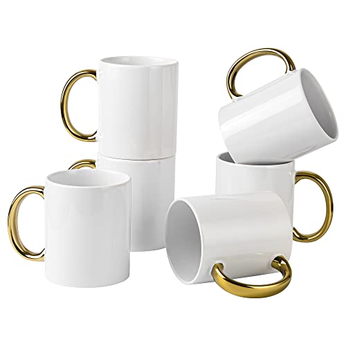 Bycnzb 12 oz Set of 6 White Mugs with gold handle Sublimation Blank Mugs DIY Coated Ceramic Mugs for Coffee Tea or DIY Gifts