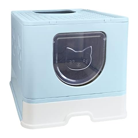 Cat Litter Box, Large Foldable Front Entry Top Exit Litter Box with Lid for Cats, Cat Potty with Cat Litter Scoop Easy Clean Cover