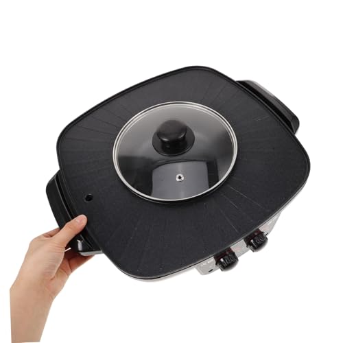 PartyKindom Smokeless Hot Pot Barbecue Grill Non-Stick Electric Cooker with Toughened Lid for Home and Restaurant Use - Triangle Plug Included - Image 3