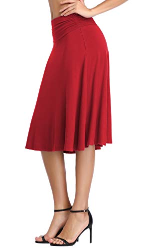 Image of Urban CoCo Women's Ruched High Waist Knee Length Jersey A-Line Stretchy Flared Casual Skirt
