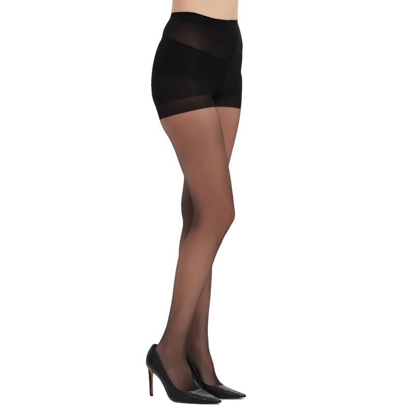 Women's 20D Sheer Black Tights with High Waist & Reinforced Toes – Nylon Pantyhose Stockings