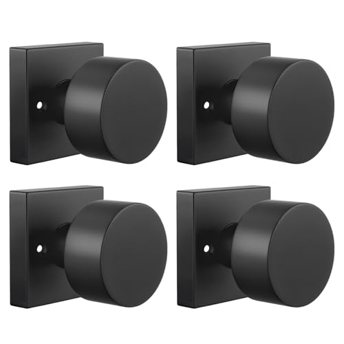 Goldenwarm Matte Black Dummy Door Knobs, Black Door Knobs Interior Decorative, Single Sided Non Turning Door Knob for Closet & Pantry, Modern Square Dummy Knob - 2 Pack(4 Pieces)