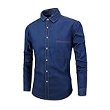 veste homme hiver blouson UHouse Surchemise Homme Veste Chemise Manches Longues Blazer Automne Chemisette Cowboy Saharienne Jean Vetement Chic Vestes Portables Hiver Vêtements Bleu foncé 4XL