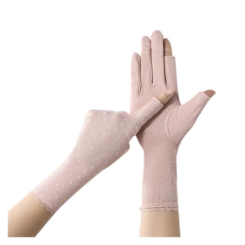 ZSLKDL Women Half Fingers Gloves Sunscreen Glove Breathable Thin Gloves Fingerless Driving Glove(E)