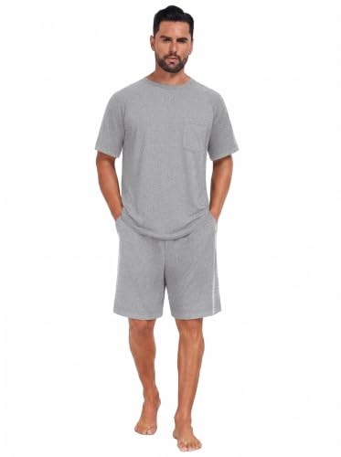 Image of Mens Pajamas Set Lightweight Summer Pjs Sleepwear Soft Comfy Short Sleeve Loungewear With Pocket (S-4X)