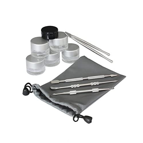 Wax Carving Stainless Stainless Steel Tool Set-4 in 1 1pc 5ml Silicone Container&5pc 5ml Glass Concentrate Jars Containers&5pc Stainless Steel Tool Set&Fabric Bag