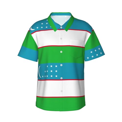 Chemise hawaïenne drapeau Ouzbékistan pour homme avec short assorti d'été décontracté EdWal
